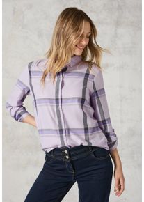 Cecil Damen Langarmbluse, lila, casual, Gr. XXL, kariert, Web, Stoff, 50% Viskose, 50% Baumwolle, Blusen, mit Knopfleiste
