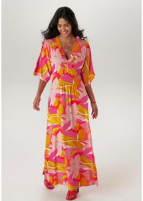 Damen Maxikleid, pink, Gr. 48, Aniston SELECTED, geblümt, bedruckt, Single Jersey, Obermaterial: 95% Viskose, 5% Elasthan, Kleider, mit weiten,