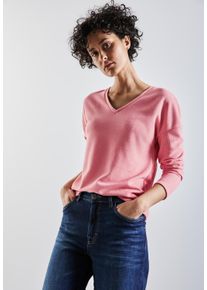Street One Damen V-Ausschnitt-Pullover, rosa, casual, Gr. 44, unifarben, Strick, Obermaterial: 66% Polyester, 34% Viskose, Pullover, mit V-Ausschnitt