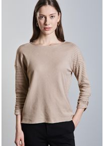 Street One Damen 3/4-Arm-Shirt, braun, casual, Gr. 42, gestreift, Web, 95% Baumwolle, 5% Elasthan , Shirts, mit U-Boot-Ausschnitt