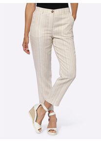Inspirationen Damen 7/8-Hose, beige, Gr. 38, gemustert, gestreift, 80% Viskose, 20% Leinen, Hosen
