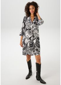 Aniston CASUAL Damen Sommerkleid, grau, modisch, Gr. 44, bedruckt, gemustert, Web, Obermaterial: 100% Viskose, Kleider, mit farbharmonischem,