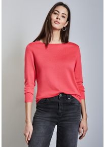 Street One Damen Strickpullover, rot, casual, Gr. 46, unifarben, Stoff, 60% Viskose, 40% Baumwolle, Pullover, mit U-Boot-Ausschnitt