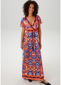 Aniston CASUAL Damen Maxikleid, orange, Gr. 48, bedruckt, gemustert, Single Jersey, Obermaterial: 95% Polyester, 5% Elasthan, Kleider, mit