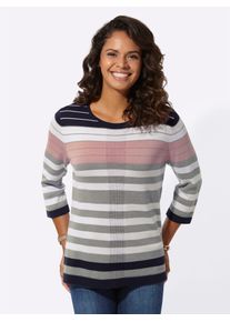 Casual Looks Damen 3/4 Arm-Pullover "Pullover", grau, Gr. 40, gemustert, gestreift, mehrfarbig, 50% Baumwolle, 50% Polyacryl, Pullover