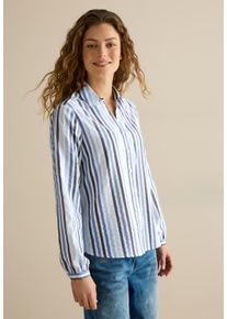 Cecil Damen Langarmbluse, blau, casual, Gr. S, gestreift, Stoff, 65% Polyester, 35% Viskose, Blusen, aus softem Materialmix