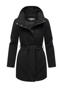 Marikoo Damen Kurzmantel "Katalinaa", schwarz, Gr. XXL, 90% Polyester 10% Viskose, Mäntel, Eleganter Wickel Mantel mit Taillengürtel und Oversized