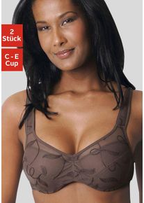 Petite Fleur Damen Minimizer-BH, Gr. 105, braun, Spitze, Obermaterial: 90% Polyamid, 10% Elasthan, klassisch, BHs, mit Bügel und schöner Stickerei