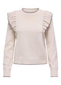 Only Damen Strickpullover "ONLAMA LIFE LS O-NECK RUFFLE CC KNT", beige, modisch, Gr. XS, unifarben, Strick, Obermaterial: 80% Polyester, 20% Nylon,