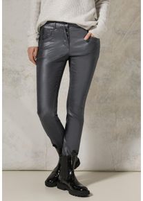 Street One Damen Lederimitathose, grau, casual, Gr. 33, unifarben, Stoff, 79% Viskose, 18% Nylon, 3% Elasthan, Hosen, 5-Pocket-Style