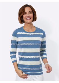 Classic Basics Damen Ajourpullover "Pullover", blau, Gr. 46, gemustert, mehrfarbig, gestreift, 100% Polyacryl, Pullover
