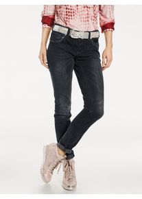 Heine Damen Röhrenjeans, schwarz, Gr. 22, unifarben, 95% Baumwolle, 3% Polyester, 2% Elasthan, Miedereinsatz:15% Elasthan, 85% Polyamid, Jeans