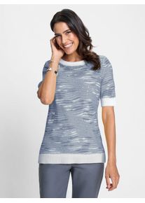 Inspirationen Damen Kurzarmpullover "Pullover", blau, Gr. 40, gemustert, mehrfarbig, 50% Baumwolle, 50% Polyacryl, Pullover