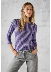 Cecil Damen Rundhalsshirt, lila, Basic, Gr. XXL, gestreift, Web, 95% Baumwolle, 5% Elasthan, Shirts, im Melange Look