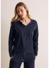Cecil Damen Langarmshirt, blau, casual, Gr. XXL, unifarben, Web, 100% Baumwolle, Shirts, aus reiner Baumwolle