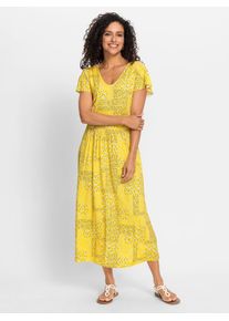Inspirationen Damen Jerseykleid "Jersey-Kleid", gelb, Gr. 36, geblümt, gemustert, mehrfarbig, bedruckt, Jersey, Single Jersey, 95% Viskose, 5%