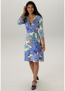 Damen Jerseykleid, blau, feminin, Gr. 44, Aniston SELECTED, geblümt, bedruckt, Single Jersey, Obermaterial: 95% Viskose, 5% Elasthan, Kleider, in