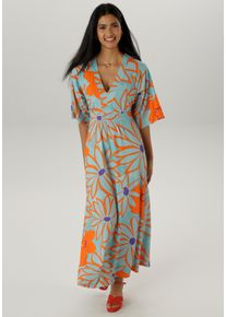 Damen Maxikleid, bunt, Gr. 48, Aniston SELECTED, geblümt, gemustert, bedruckt, Single Jersey, Obermaterial: 95% Viskose, 5% Elasthan, Kleider, mit