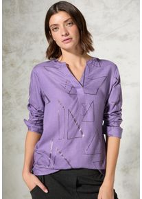 Cecil Damen Langarmbluse, lila, casual, Gr. XL, bedruckt, Stoff, 100% Viskose, Blusen, mit geschlitztem Rundhalsausschnitt