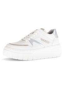 Gabor Damen Plateausneaker, Gr. 42, weiß, Nappaleder, kontrastfarbene Details, sportlich, Schuhe, Schnürschuh, Halbschuh, Freizeitschuh, Besätze in