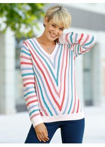 Classic Basics Damen V-Ausschnitt-Pullover "V-Pullover", blau, Gr. 44, gemustert, gestreift, mehrfarbig, 100% Polyacryl, Pullover