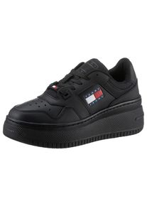 Tommy Jeans Damen Plateausneaker "TJW RETRO BASKET FLATFORM ESS", Gr. 36, schwarz, Leder, Textil, Lederimitat, sportlich, Schuhe, mit Logoschriftzug