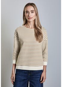 Street One Damen Print-Shirt, beige, casual, Gr. 44, gestreift, Stoff, 55% Polyester, 30% Baumwolle, 12% Viskose, 3% Elasthan, Shirts, mit 3/4 Ärmeln