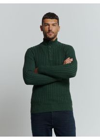 NO EXCESS Herren Rollkragenpullover "NO EXCESS Jacquard-Pullover mit Halbknopfleiste", grün, Gr. XXXL, 95% Baumwolle, 5% Polyester, Pullover