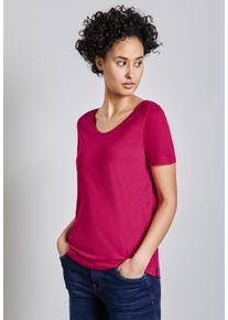 Street One Damen V-Shirt, lila, casual, Gr. 34, unifarben, Web, Stoff, 50% Baumwolle, 50% Modal, Shirts, mit abgerundetem V-Ausschnitt