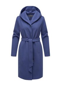 Marikoo Damen Kurzmantel "Kailii", blau, Gr. XS, 90% Polyester 10% Viskose, Mäntel, Eleganter Wickel Mantel mit Taillengürtel und Oversized Hood