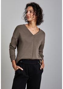 Street One Damen Langarmshirt, braun, casual, Gr. 34, unifarben, Web, 46% Modal, 46% Polyester, 8% Elasthan, Shirts, mit V-Ausschnitt
