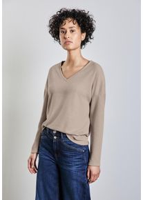 Street One Damen Langarmshirt, beige, casual, Gr. 44, unifarben, Stoff, 66% Polyester, 34% Viskose, Shirts, aus softem Materialmix