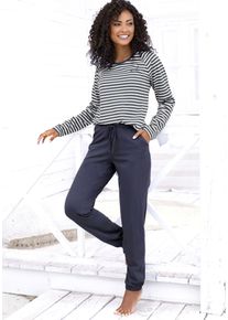 Vivance Dreams Damen Pyjama, Gr. 36, blau, Single Jersey, Obermaterial: 100% Baumwolle, gestreift, bestickt, Basic, Homewear-Sets, mit garngefärbten