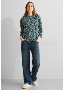 Cecil Damen 3/4-Arm-Shirtslate khaki, casual, Gr. XXL, bedruckt, Web, Stoff, 50% Modal, 50% Baumwolle, Shirts, mit 3/4 Ärmeln