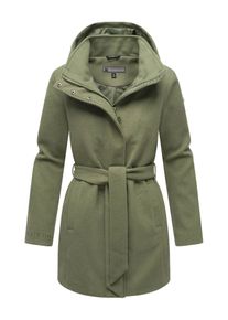 Marikoo Damen Kurzmantel "Katalinaa", grün, Gr. S, 90% Polyester 10% Viskose, Mäntel, Eleganter Wickel Mantel mit Taillengürtel und Oversized Hood