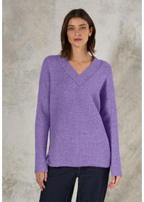 Cecil Damen Strickpullover, lila, casual, Gr. L, unifarben, Web, 37% Baumwolle, 34% Polyacryl, 26% Polyester, 3% Elasthan, Pullover, mit V-Ausschnitt
