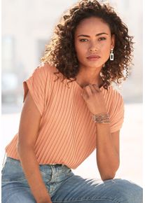 Lascana Damen Kurzarmshirt, orange, casual, Gr. 32, unifarben, Jersey, Obermaterial: 62% Polyester, 33% Viskose, 5% Elasthan, Shirts, mit