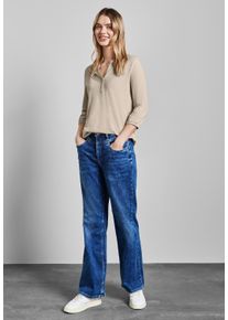 Street One Damen Blusenshirt, beige, casual, Gr. 44, unifarben, Web, 100% Baumwolle, Shirts, mit 3/4 Ärmeln