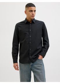 Jack & Jones JACK & JONES Herren Langarmhemd "JJESUMMER SHIRT LS SN", schwarz, modisch, Gr. M, unifarben, Web, Obermaterial: 83% Baumwolle, 17% Leinen, Hemden,