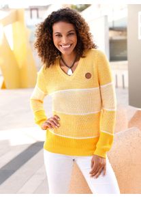 Casual Looks Damen Streifenpullover "Pullover", gelb, Gr. 40, gemustert, mehrfarbig, gestreift, meliert, 50% Baumwolle, 50% Polyacryl, Pullover
