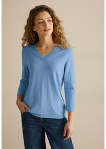 Cecil Damen Strickpullover, blau, casual, Gr. XXL, unifarben, Web, 60% Baumwolle, 40% Viskose, Pullover, mit 3/4 Ärmeln