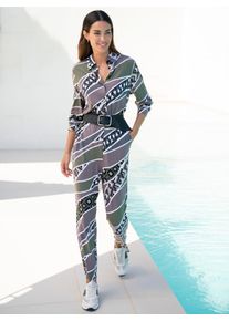 Heine Damen Jumpsuit, grün, Gr. 42, gemustert, mehrfarbig, 95% Viskose, 5% Elasthan, Overalls
