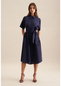 Seidensticker Damen Sommerkleid "Schwarze Rose", blau, Gr. 42, unifarben, 100% Leinen, Kleider, Kurzarm Rundhals Uni
