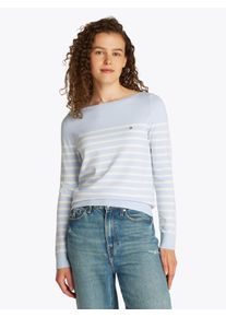 Tommy Hilfiger Damen Strickpullover "CO JERSEY STITCH BOAT-NK SWEATER", blau, casual, Gr. XS, gestreift, Strick, Obermaterial: 67% Baumwolle, 33%
