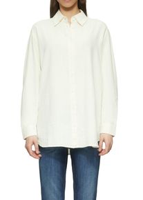 QS Damen Langarmbluse, weiß, casual, Gr. 40, unifarben, Web, Obermaterial: 55% Leinen, 45% Viskose, Blusen, aus einem Leinenmix mit Viskose