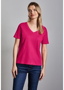 Street One Damen V-Shirt, lila, casual, Gr. 36, unifarben, Web, 100% Baumwolle, Shirts, aus reiner Baumwolle