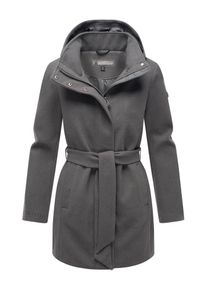 Marikoo Damen Kurzmantel "Katalinaa", grau, Gr. XXXL, 90% Polyester 10% Viskose, Mäntel, Eleganter Wickel Mantel mit Taillengürtel und Oversized Hood
