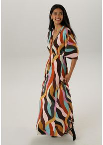 Damen Maxikleid, bunt, Gr. 48, Aniston SELECTED, gemustert, bedruckt, Single Jersey, Obermaterial: 95% Viskose, 5% Elasthan, Kleider, mit weiten,