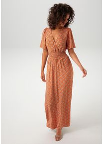 Aniston CASUAL Damen Maxikleid, orange, Gr. 48, bedruckt, gemustert, Single Jersey, Obermaterial: 95% Viskose, 5% Elasthan, Kleider, mit