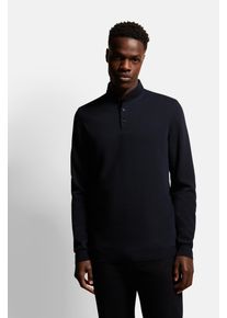 Bugatti Herren Langarm-Poloshirt, blau, casual, Gr. XXXL, unifarben, 100% Baumwolle, Shirts, mit Stehkragen